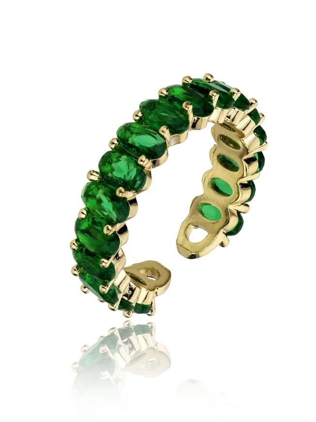 Marc Malone Trblietavý pozlátený prsteň so zelenými zirkónmi Arabella Green Ring MCR23048G