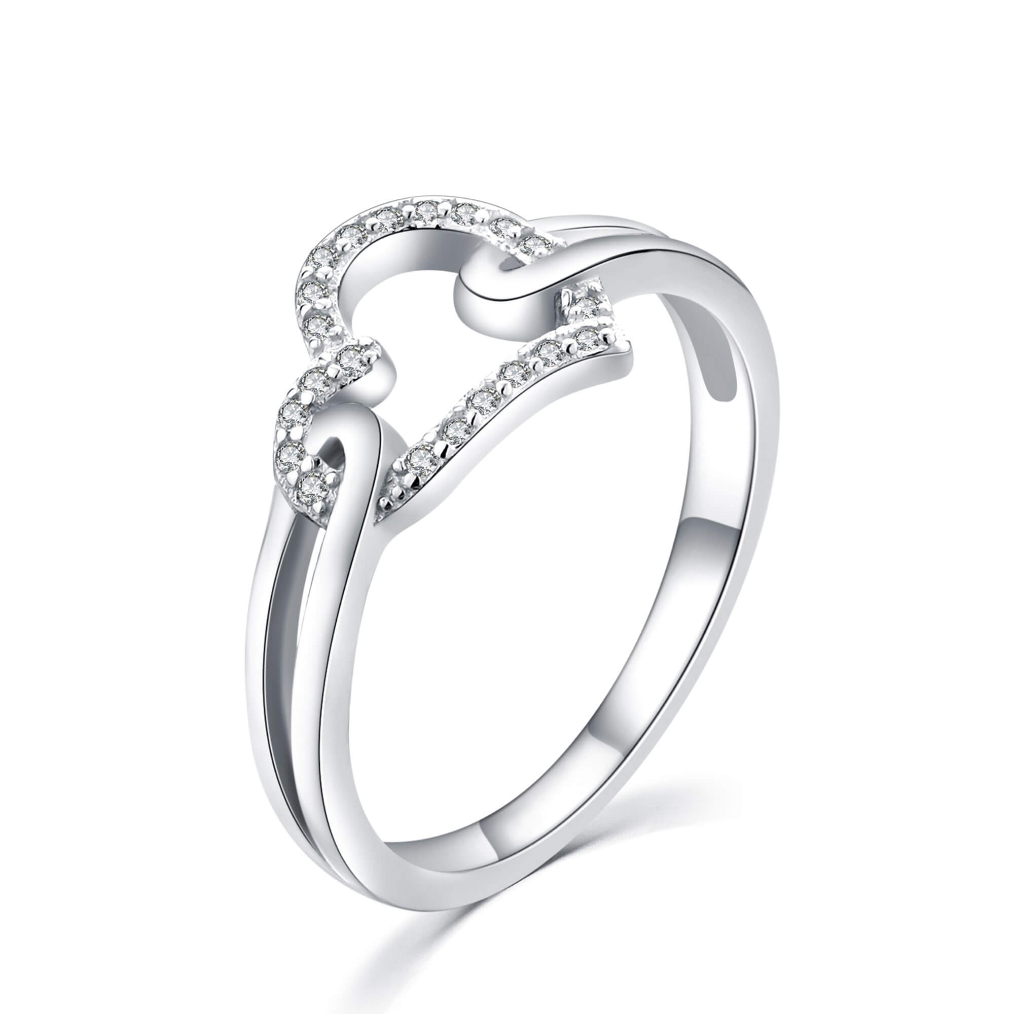 MOISS Romantický strieborný prsteň so zirkónmi Srdce R000210 59 mm