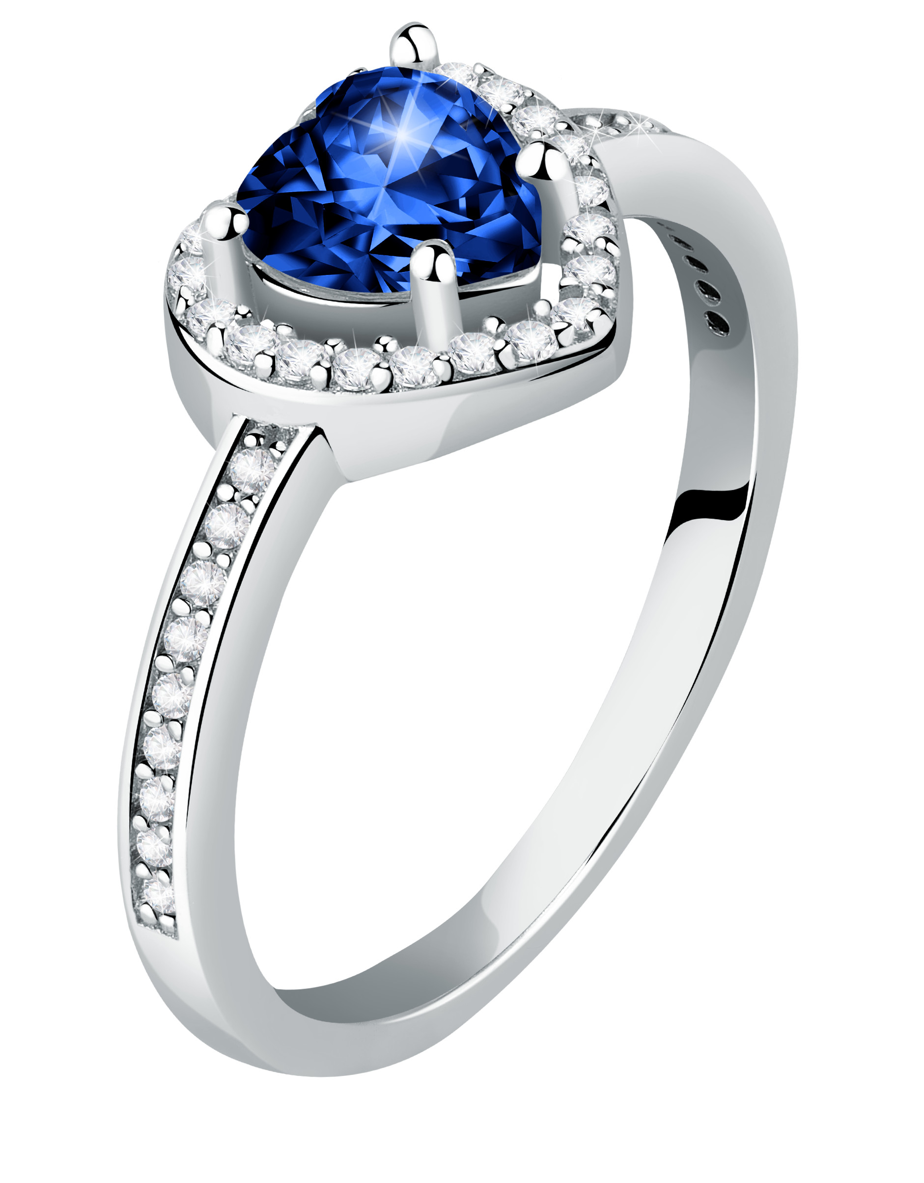 Morellato Třpytivý stříbrný prsten Srdce s modrým zirkonem Tesori SAVB150 56 mm