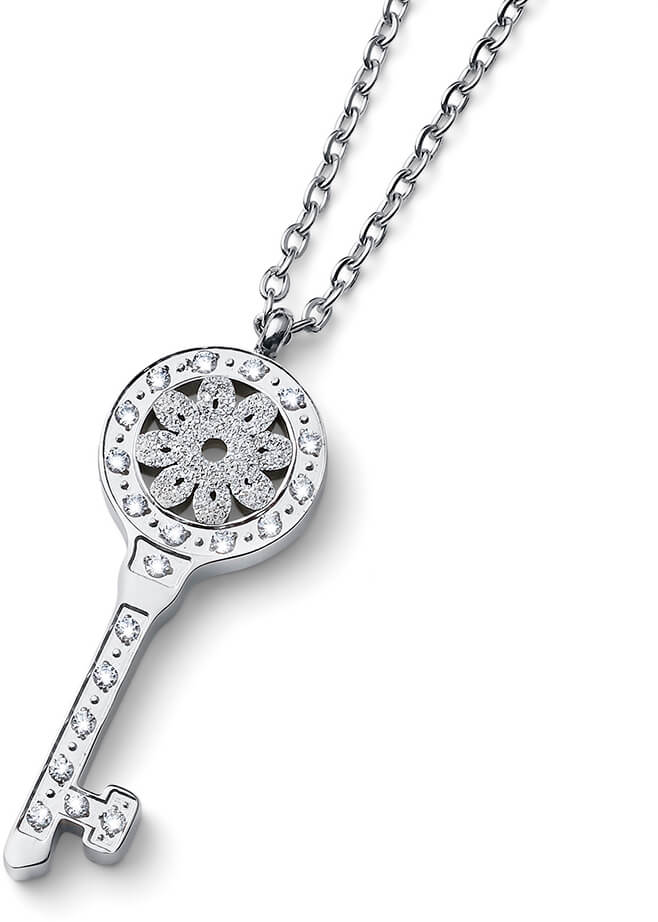 Oliver Weber Originální náhrdelník Klíč s čirými zirkony Swarovski Unlock 12159