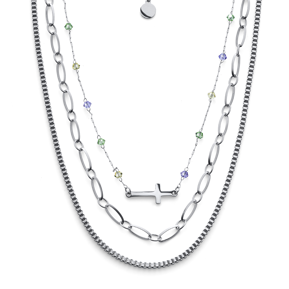 Oliver Weber Luxusný trojitý náhrdelník z ocele Eternal 12256