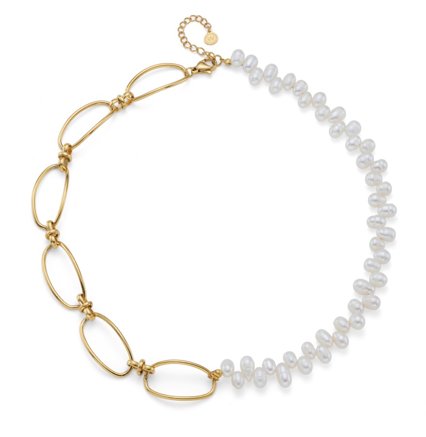 Oliver Weber Výrazný pozlátený náhrdelník s perlami Izanagi Silky Pearls 12315G