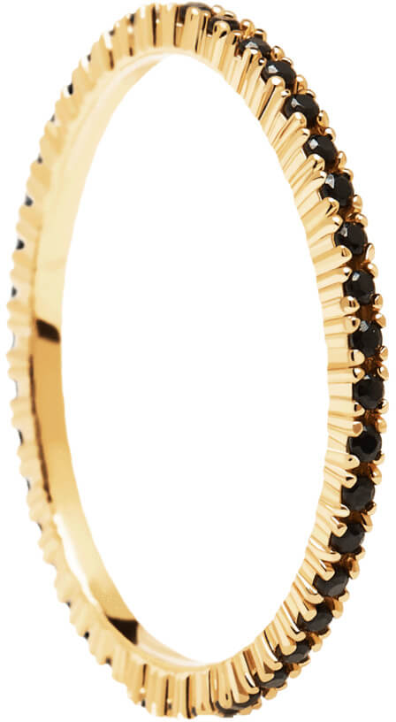 PDPAOLA Minimalistický pozlacený prsten s černými zirkony Black Essential Gold AN01-348 52 mm