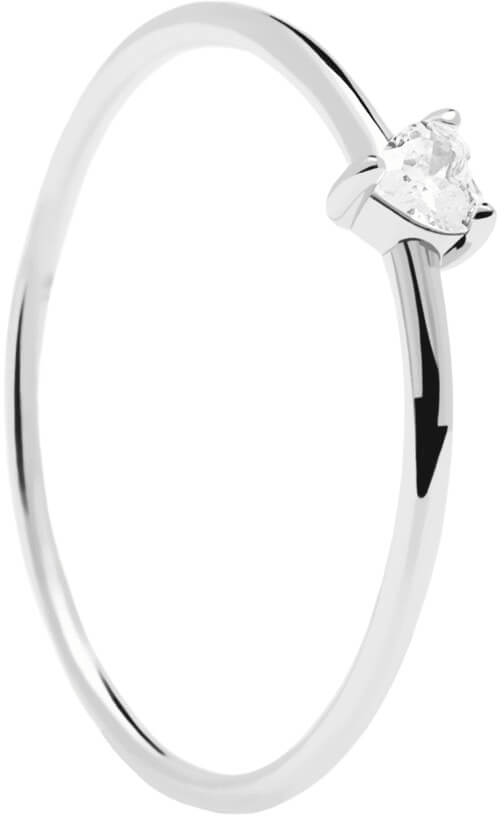 PDPAOLA Minimalistický strieborný prsteň so srdiečkom White Heart Silver AN02-223 56 mm