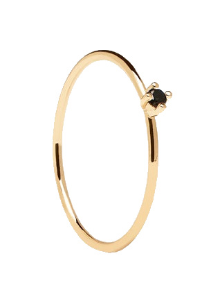 PDPAOLA Minimalistický pozlacený prsten s černým zirkonem Black Solitary Essentials AN01-158 50 mm
