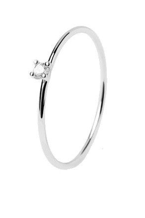 PDPAOLA Minimalistický stříbrný prsten se zirkonem White Solitary Essentials AN02-156 52 mm