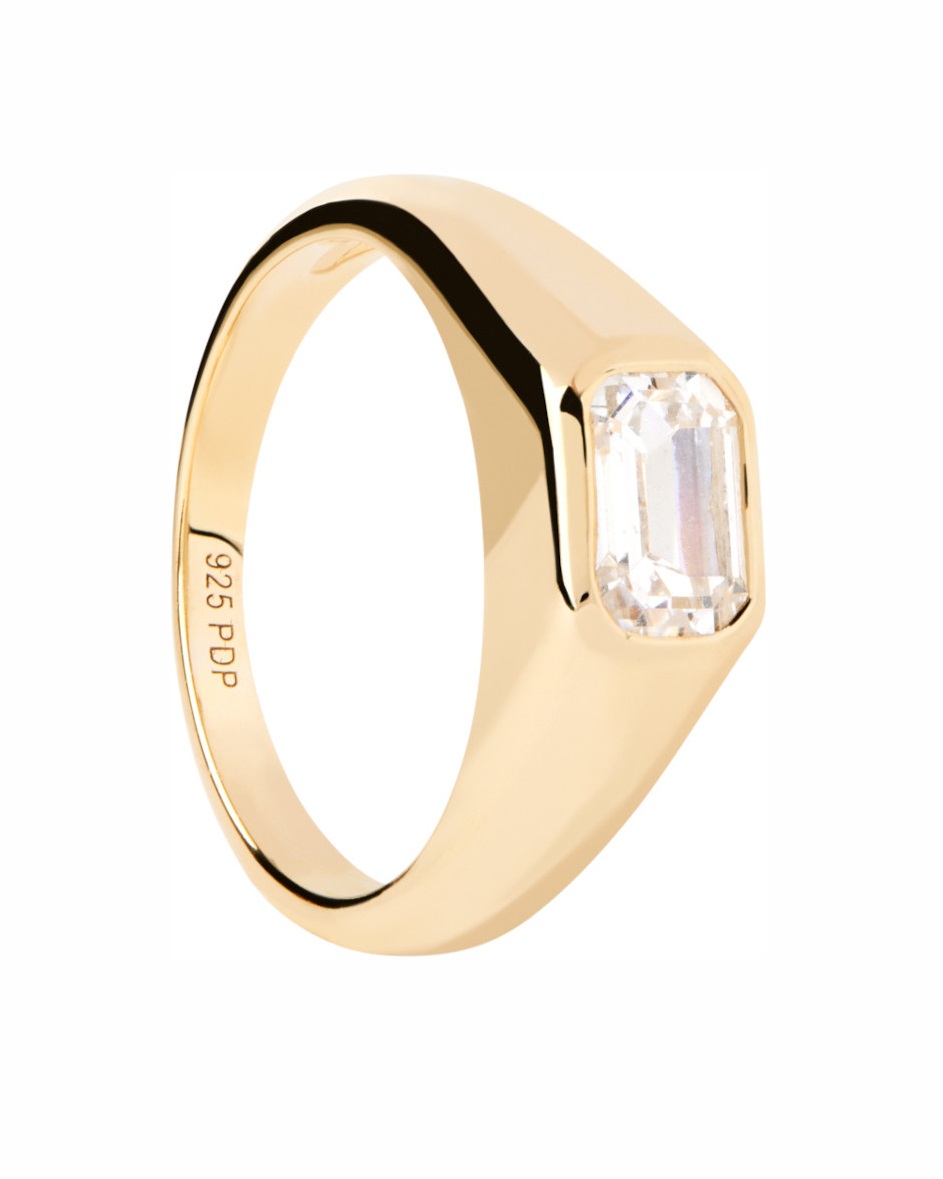 PDPAOLA Pozlacený prsten ze stříbra Octagon Shimmer Essentials AN01-985 54 mm