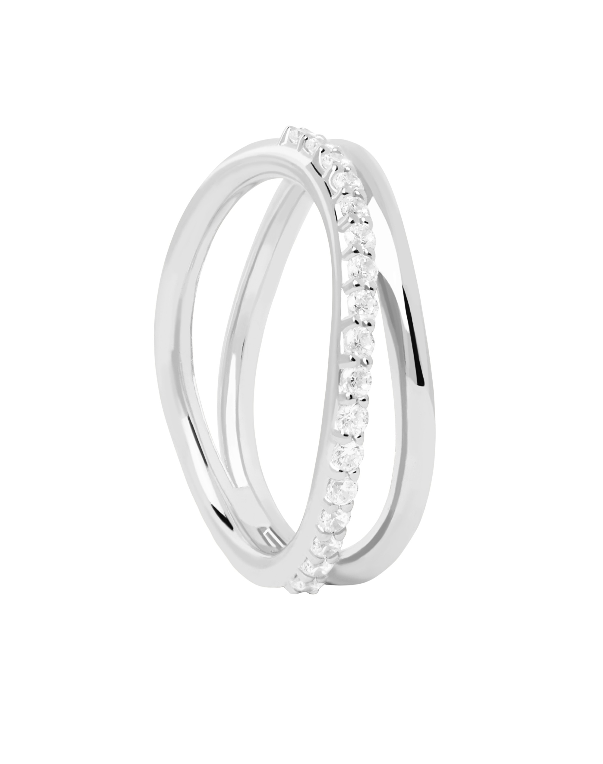 PDPAOLA Půvabný stříbrný prsten se zirkony Twister Essentials AN02-844 50 mm