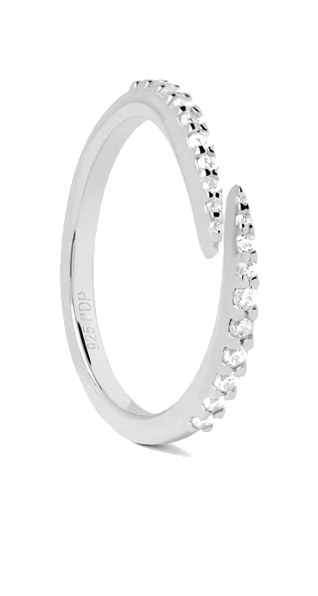 PDPAOLA Stříbrný otevřený prsten s čirými zirkony EMBRACE Silver AN02-805 54 mm