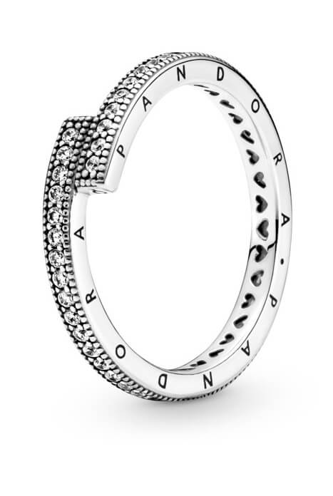 Pandora Něžný stříbrný prsten Logo a srdíčka 199491C01 56 mm