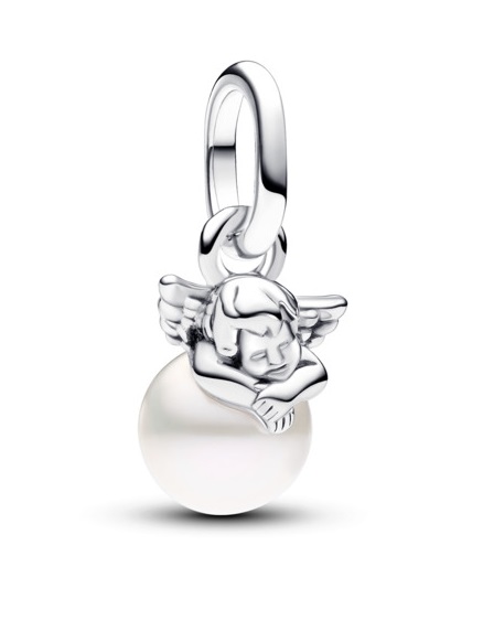 Pandora Strieborný mini prívesok Anjelik s perlou ME 793108C01