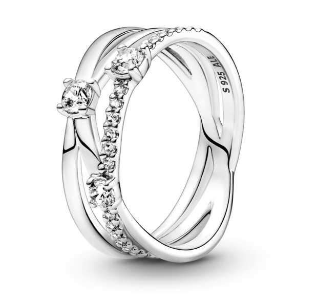 Pandora Stříbrný propletený prsten se zirkony Timeless 199400C01 60 mm