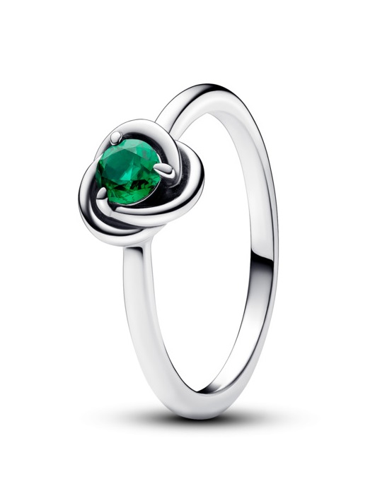 Pandora Stříbrný prsten se zeleným krystalem Květnový měsíční kámen 192993C05 54 mm