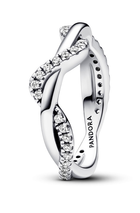 Pandora Zvlněný stříbrný prsten se zirkony Timeless 193098C01 50 mm