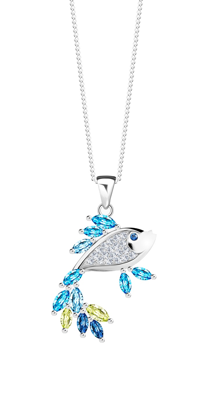 Preciosa Blýštivý náhrdelník Ryba s kubickou zirkóniou Viva la Vida 5350 70