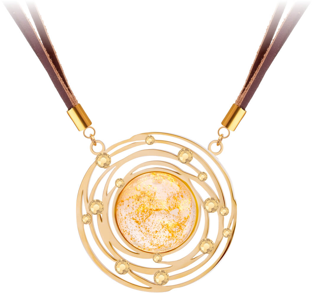 Preciosa Kožený náhrdelník so zlatistým krištáľom Mays 7357Y50