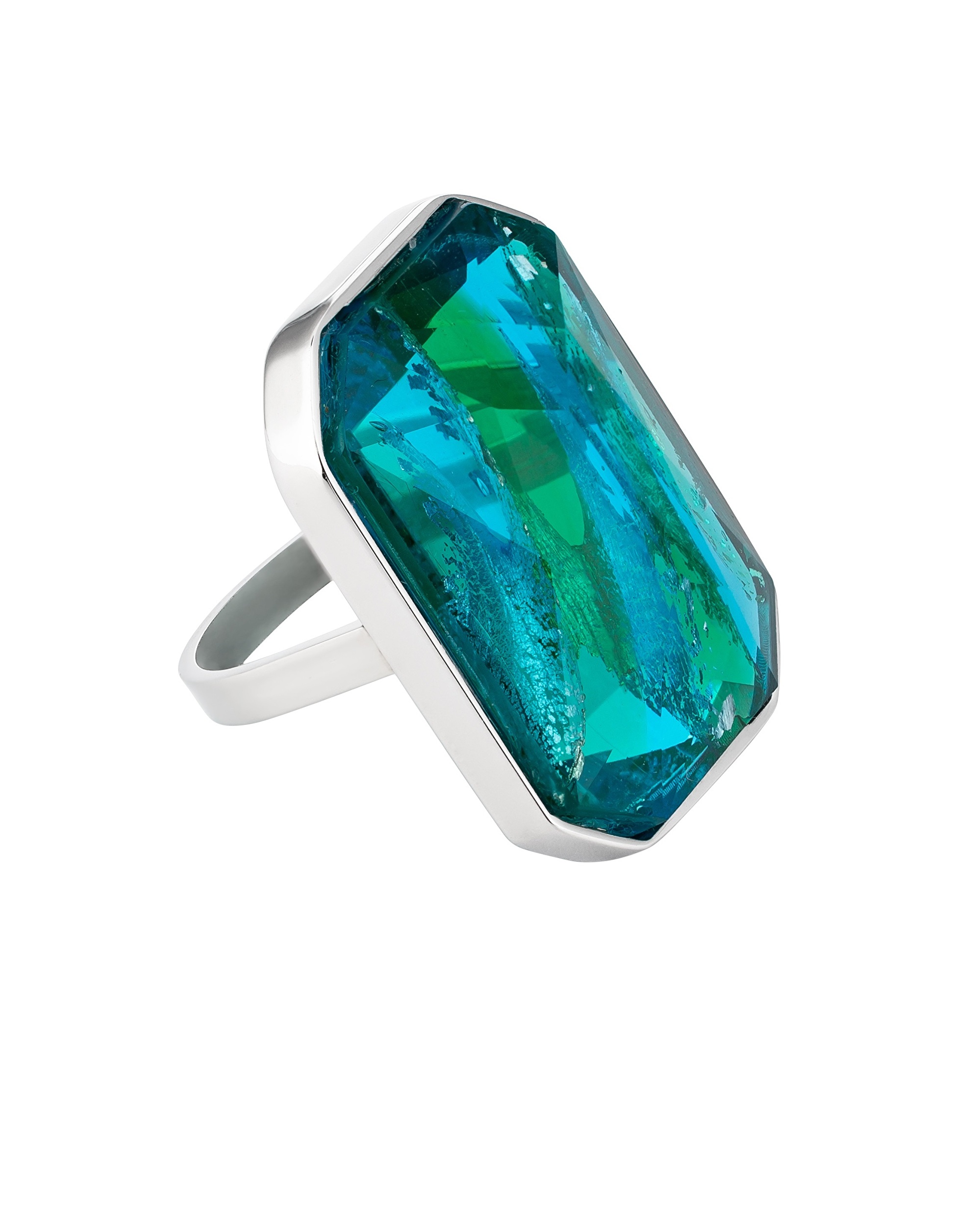 Preciosa Luxusný oceľový prsteň s ručne mačkaným kameňom českého krištáľu Preciosa Ocean Emerald 7446 66 60 mm