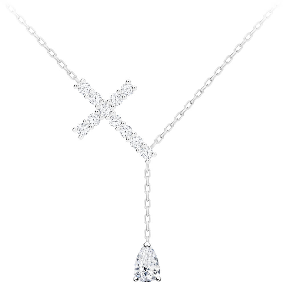 Preciosa Strieborný náhrdelník Krížik Shiny Cross s kubickou zirkónia Preciosa 5301 00