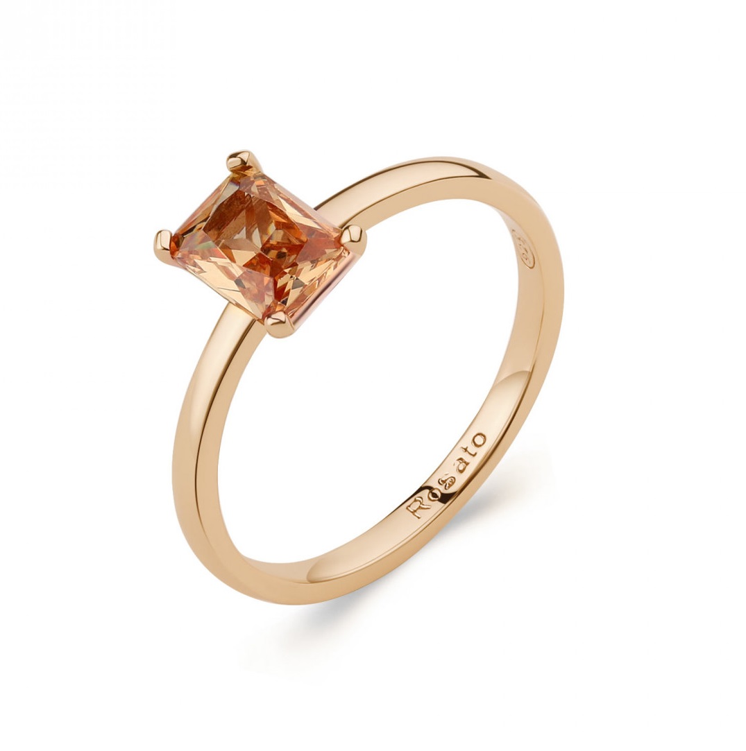 Rosato -  Minimalistický pozlacený prsten s oranžovým zirkonem Allegra RZAL063 52 mm