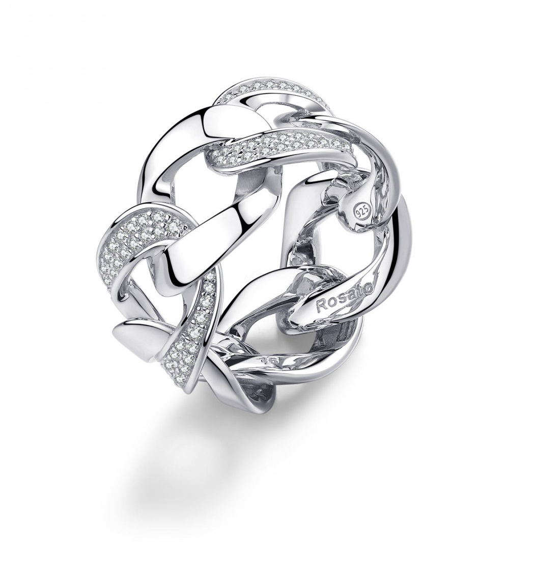 Rosato Výrazný stříbrný prsten se zirkony Eva RZEV38 52 mm