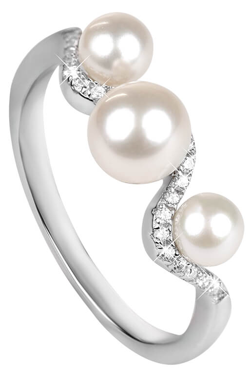 Silver Cat Stříbrný prsten se zirkony a perlou SC339 52 mm