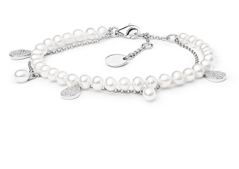 Silvego Elegantný strieborný náramok s perlami a zirkónmi GRP20213BW16