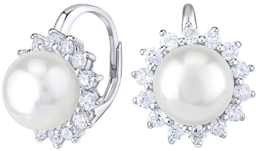 Silvego Krásné stříbrné náušnice s pravou bílou perlou LPS0156A