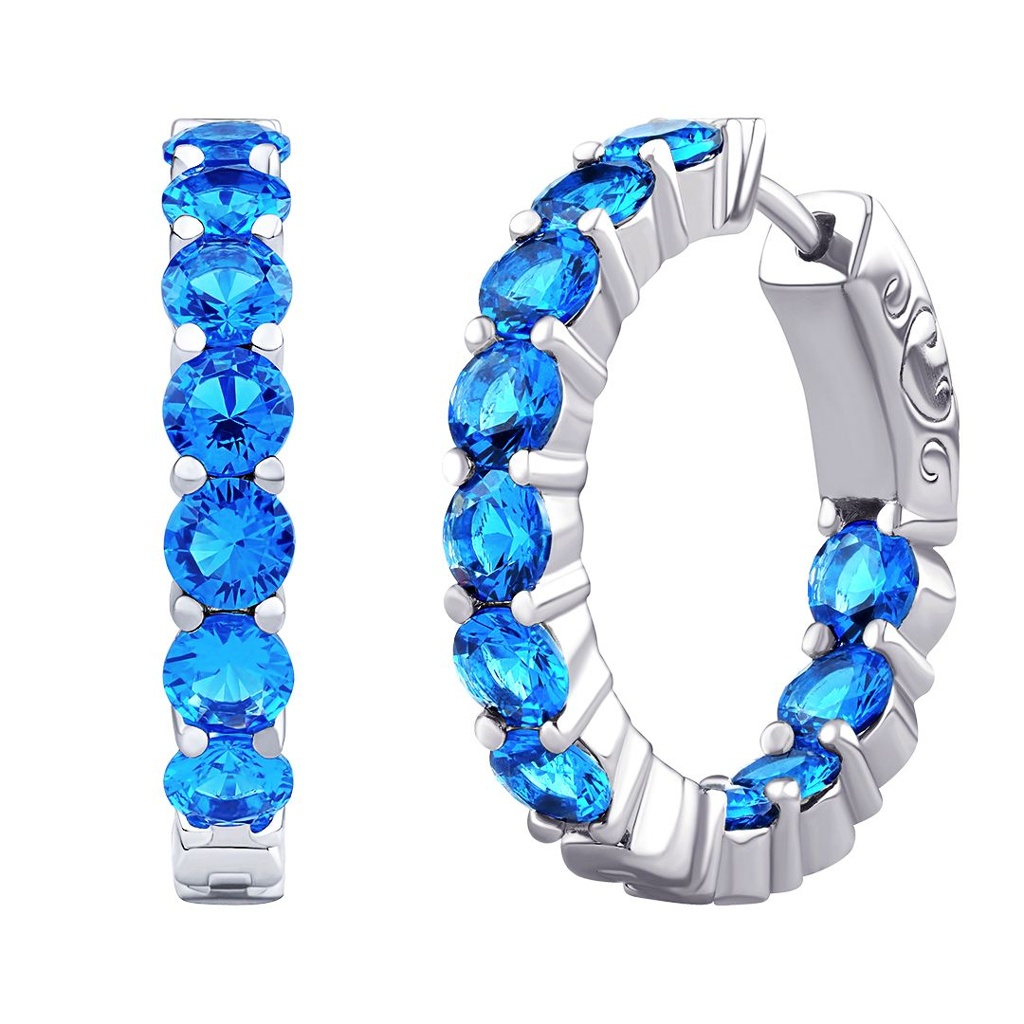 Silvego Luxusné strieborné náušnice kruhy so svetlo modrými zirkónmi MW02722ELB