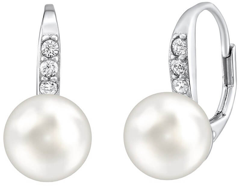Silvego Strieborné náušnice s bielou perlou Swarovski ® Crystals LPSER0639