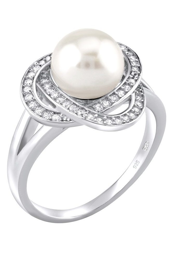 Silvego Stříbrný prsten Laguna s pravou přírodní bílou perlou LPS0044W 58 mm