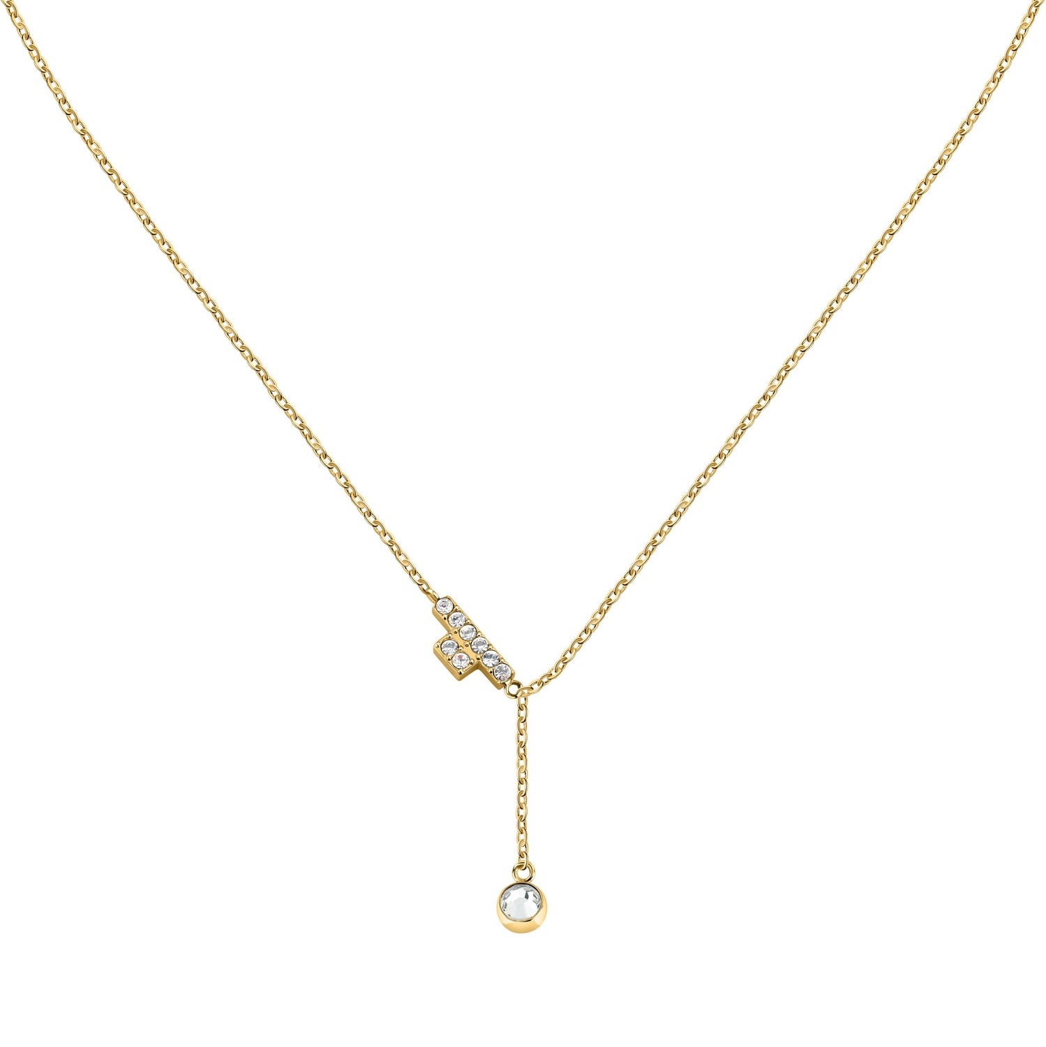 Trussardi Jemný pozlátený náhrdelník s kryštálmi T-Logo TJAXC07
