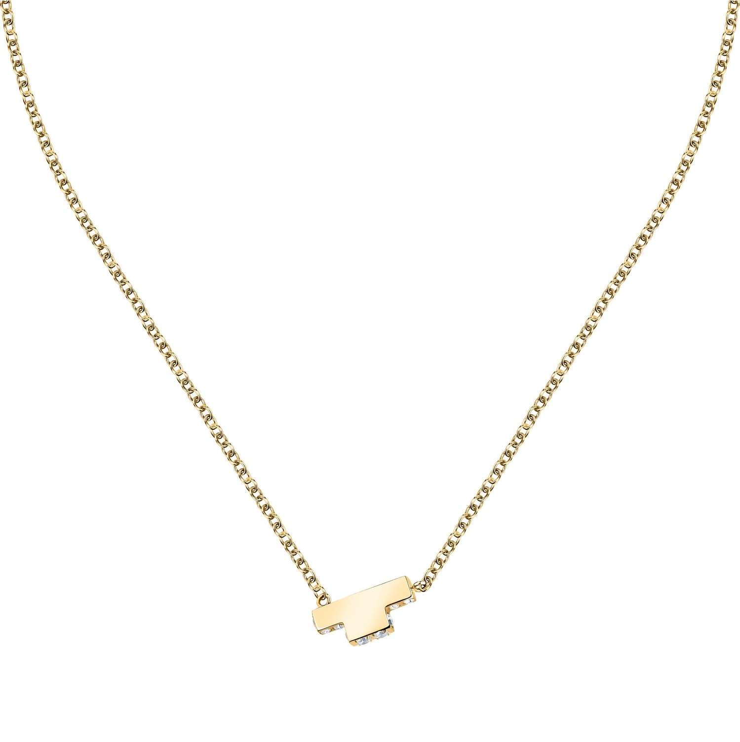 Trussardi Nežný pozlátený náhrdelník so zirkónmi T-Logo TJAXC10