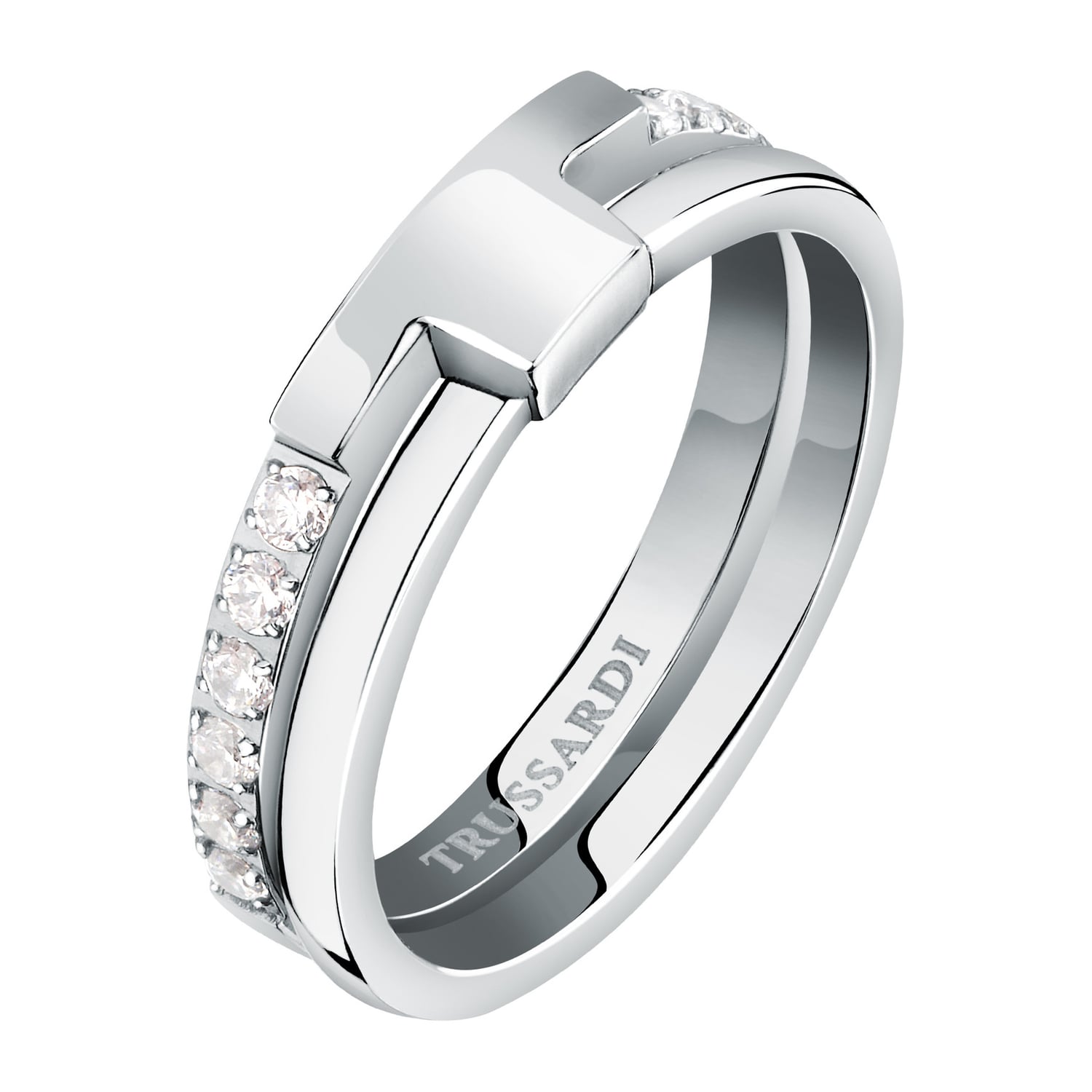 Trussardi Pôvabný oceľový prsteň so zirkónmi T-Logo TJAXC42 56 mm