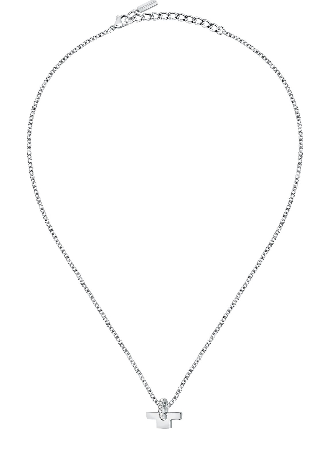 Trussardi Stylový ocelový náhrdelník s krystaly T-Logo TJAXC14 (řetízek, přívěsek)
