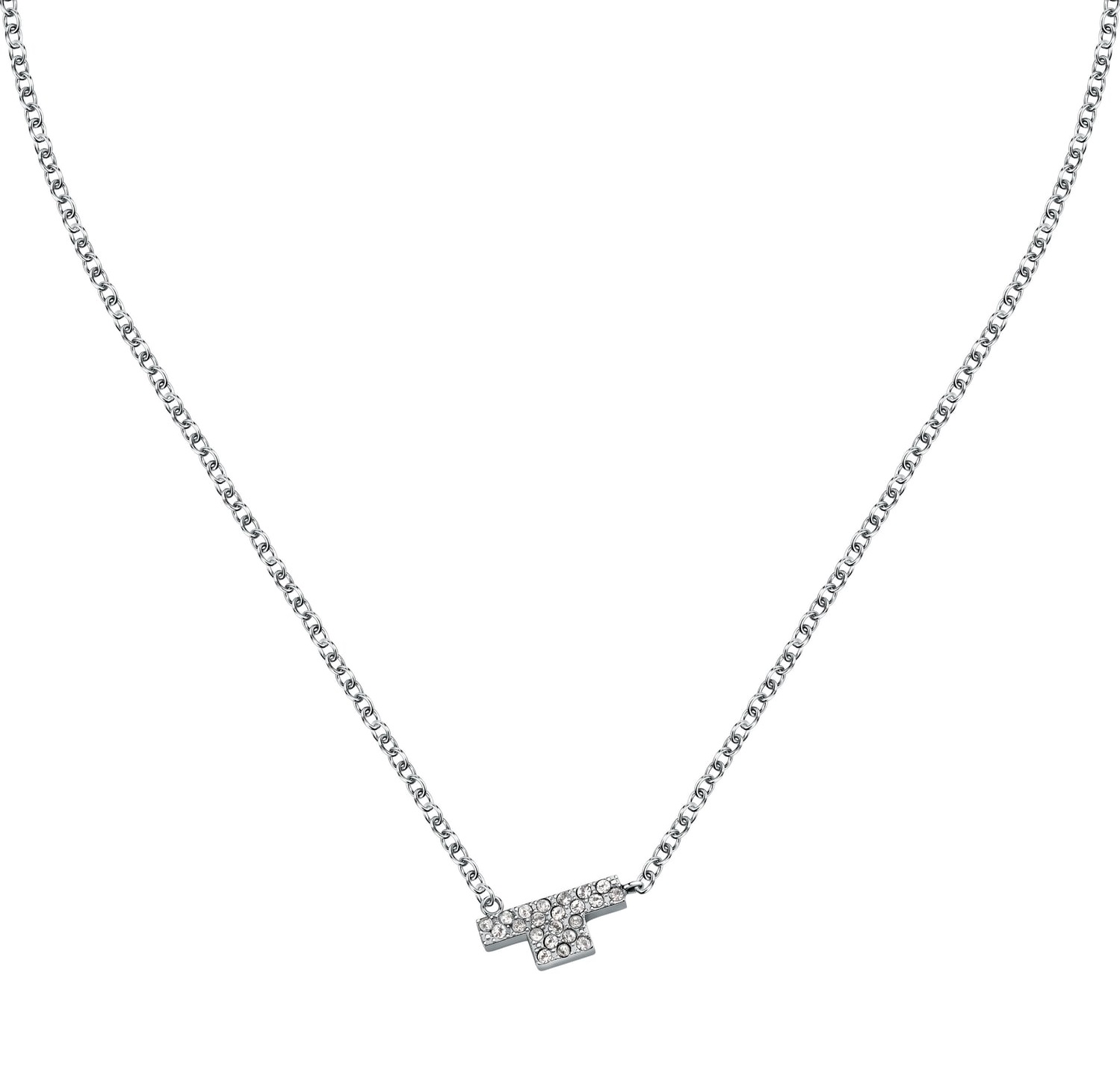 Trussardi Trblietavý oceľový náhrdelník so zirkónmi T-Logo TJAXC11