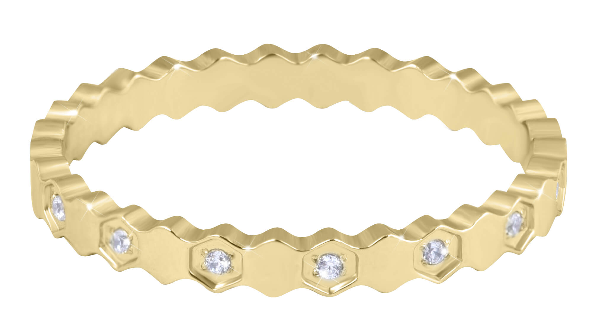 Troli Designový pozlacený prsten z oceli s čirými zirkony Gold 60 mm