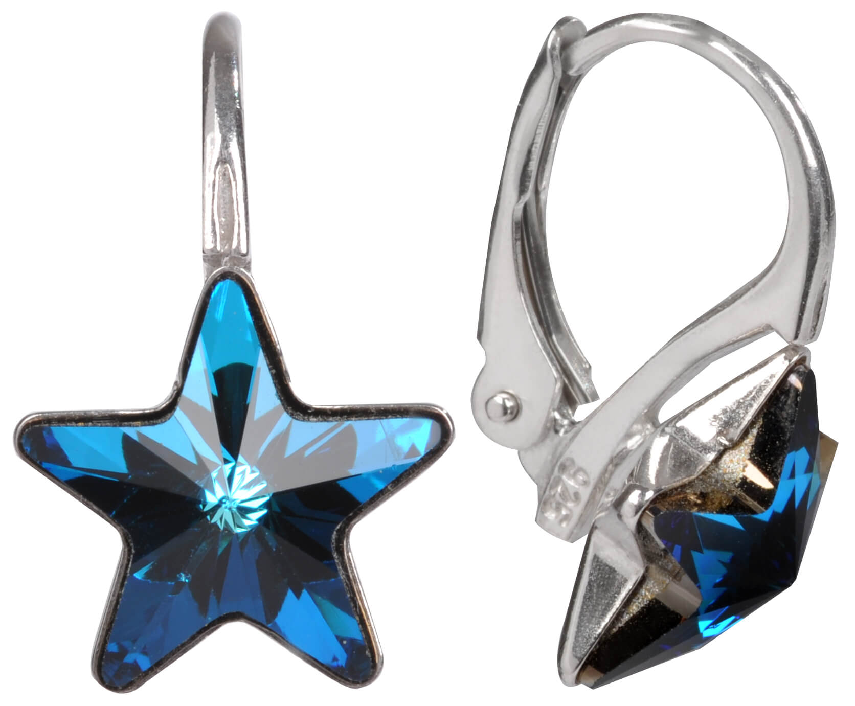 Levien -  Stříbrné dívčí náušnice Star Bermuda Blue