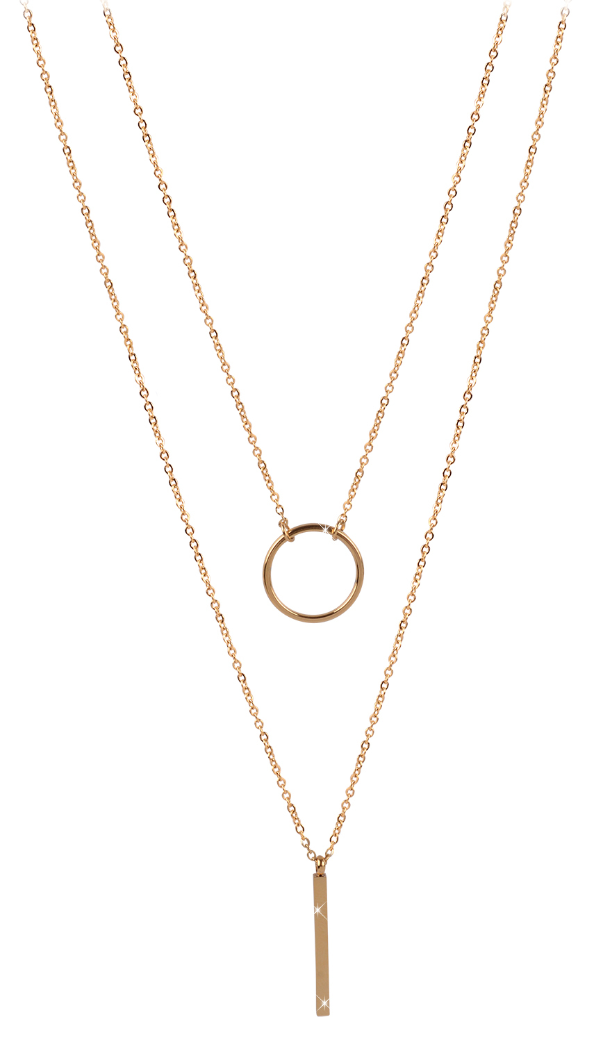 Troli -  Dvojitý náhrdelník se stylovými přívěsky z pozlacené oceli