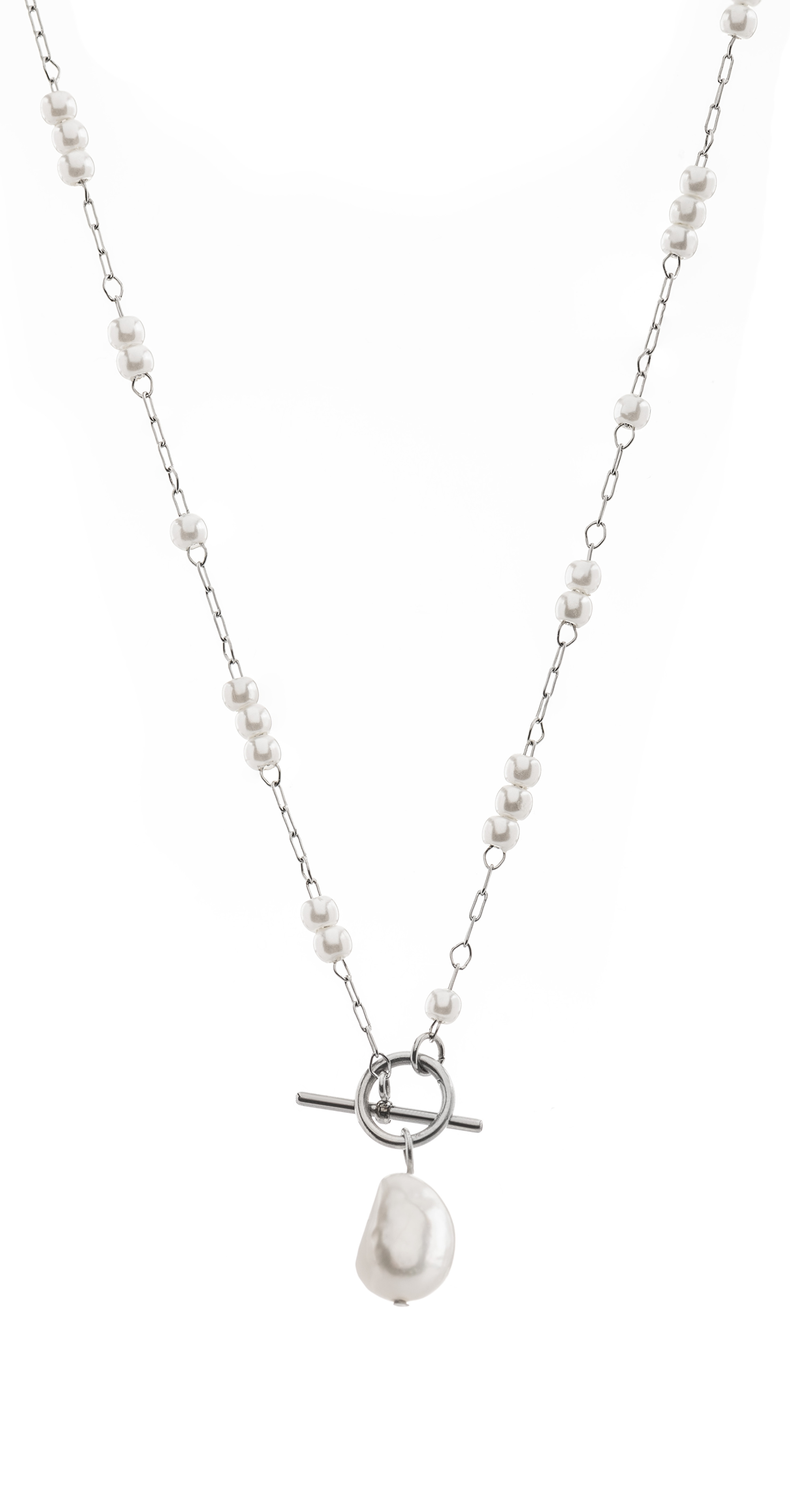 Troli Elegantní ocelový náhrdelník s barokní perlou VABQJN061S