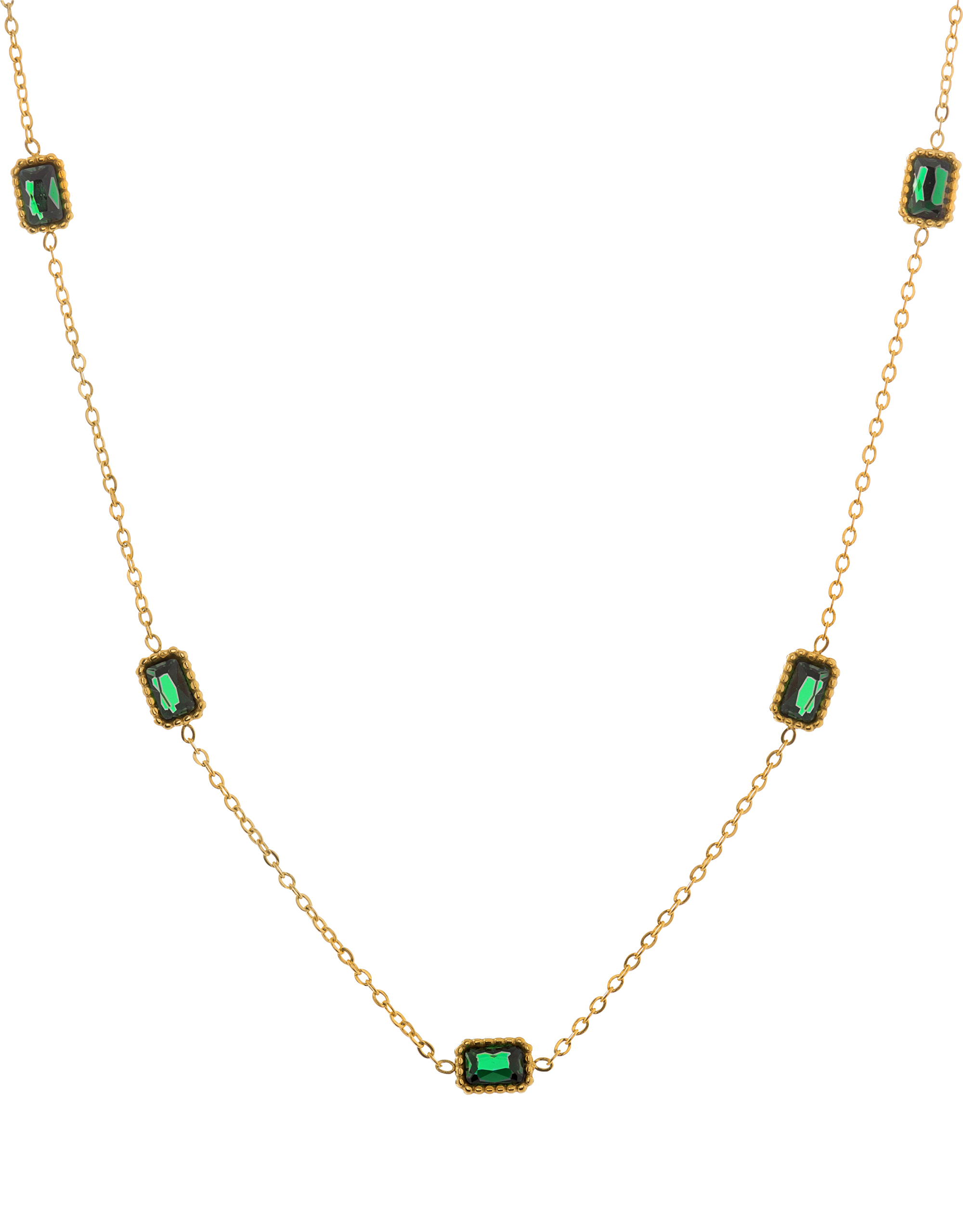 Troli Očarujúce pozlátený náhrdelník so zelenými kryštálmi