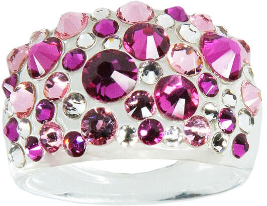 Levien Třpytivý prsten s krystaly Bubble Fuchsia 53 mm