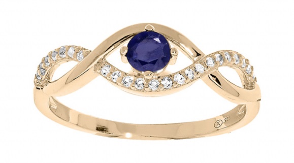 Troli Půvabný pozlacený prsten s modrým zirkonem PO/SR00716N 54 mm