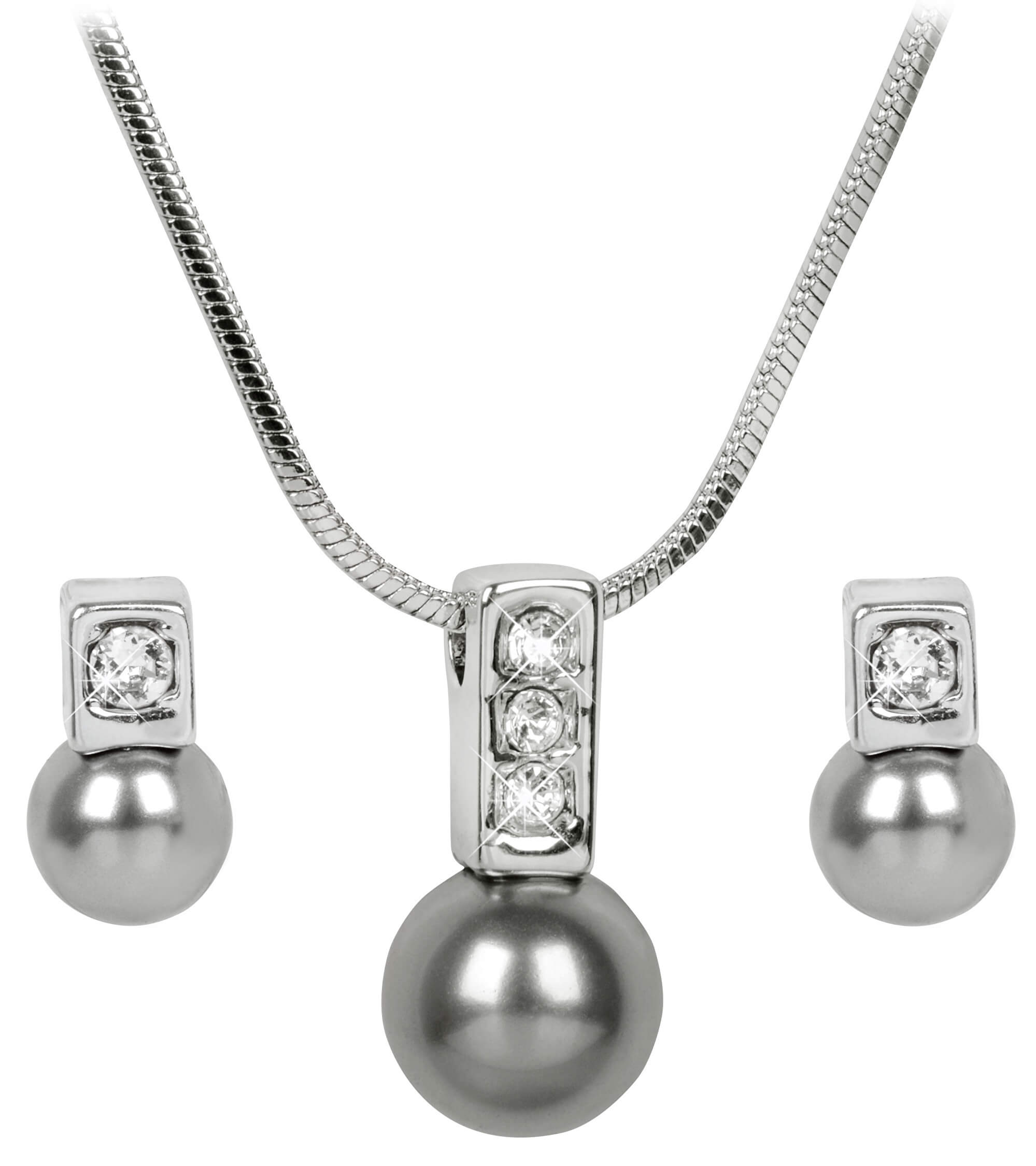 Levien -  Elegantní sada náhrdelníku a náušnic Pearl Caorle Grey