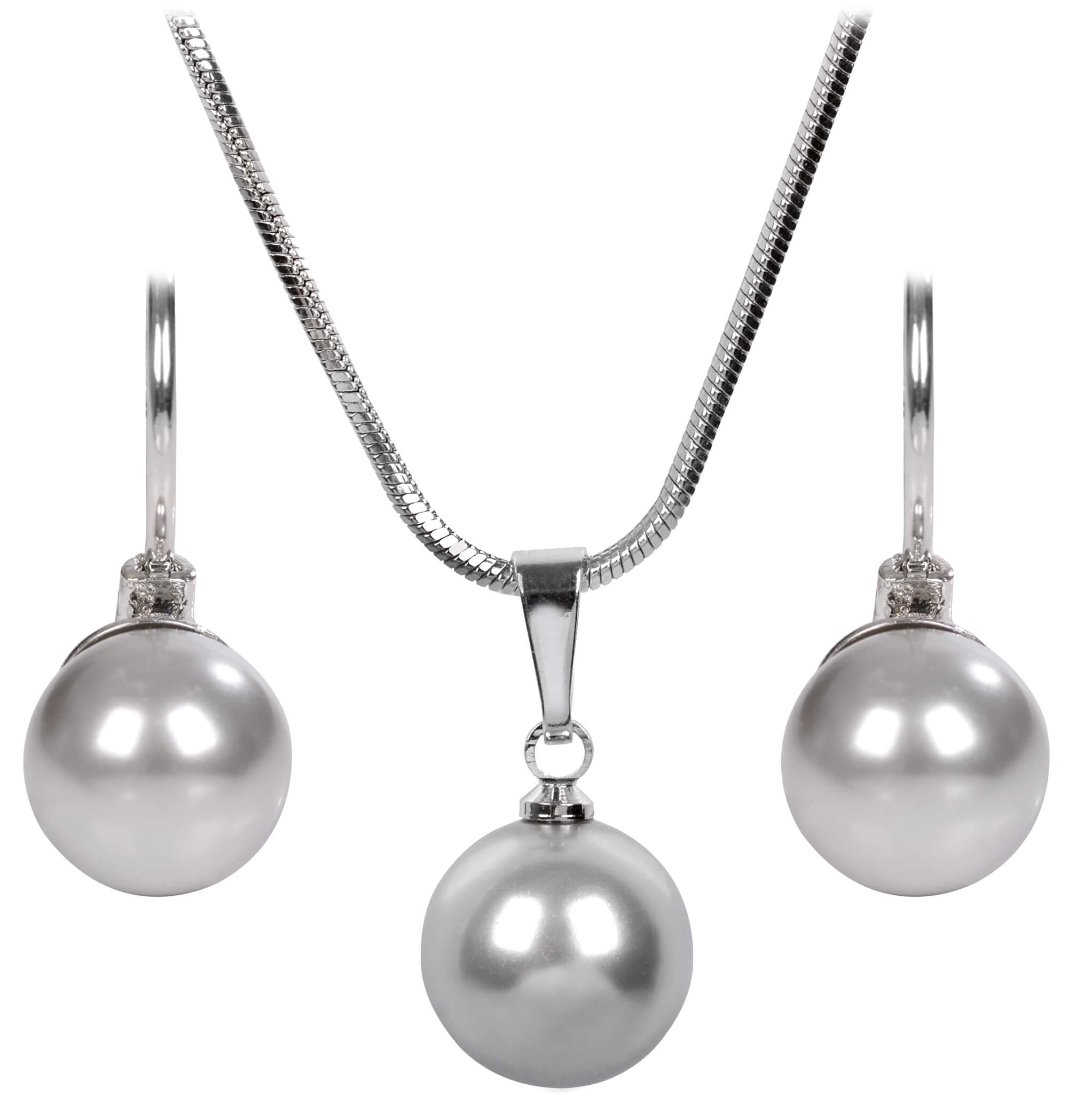 Levien -  Sada náhrdelníku a náušnic Pearl Light Grey SET-041
