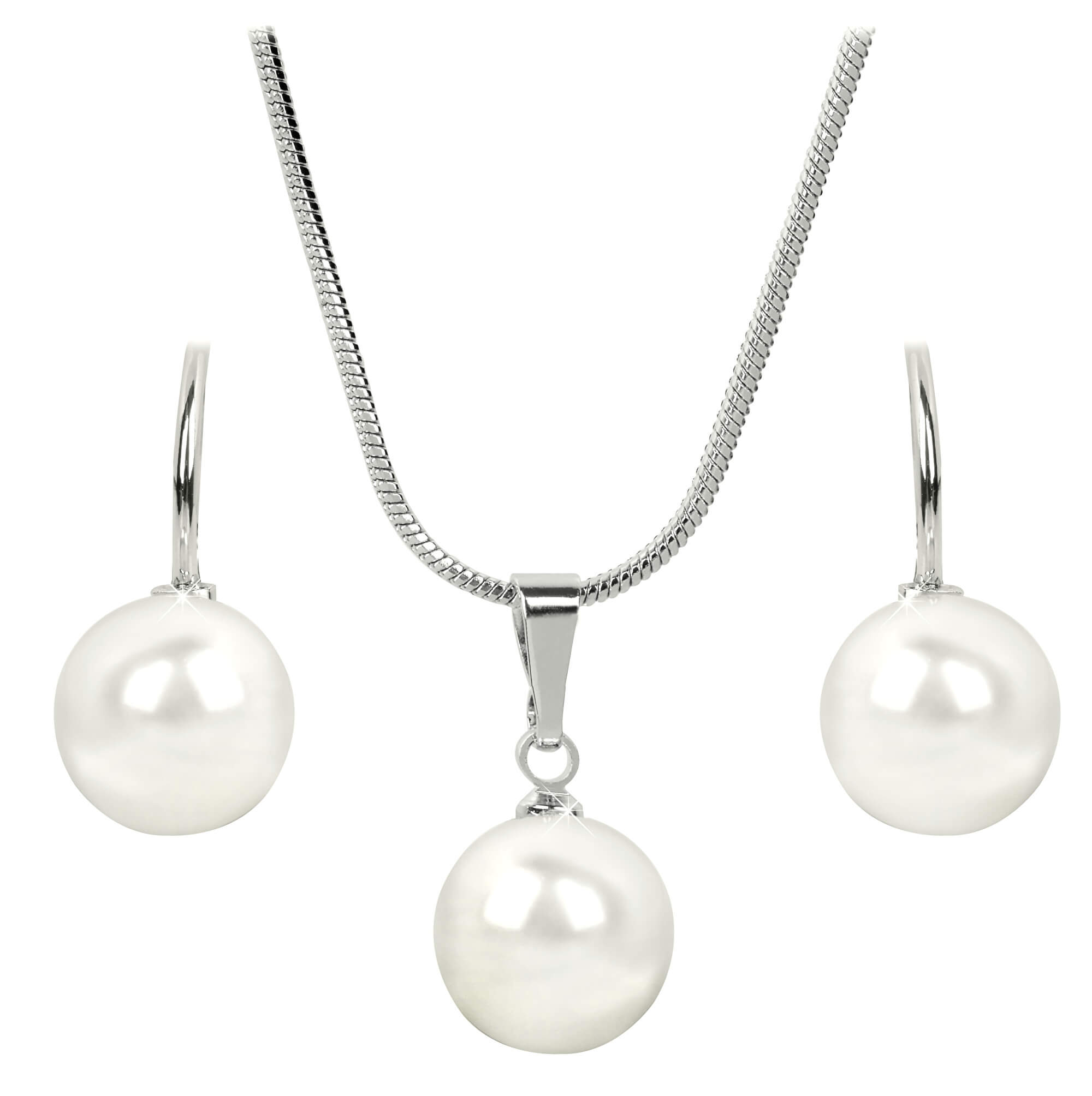 Levien -  Elegantní sada náhrdelníku a náušnic Pearl White