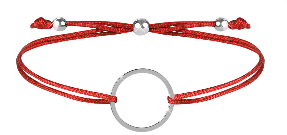Troli -  Šňůrkový náramek s kruhem červená/ocelová