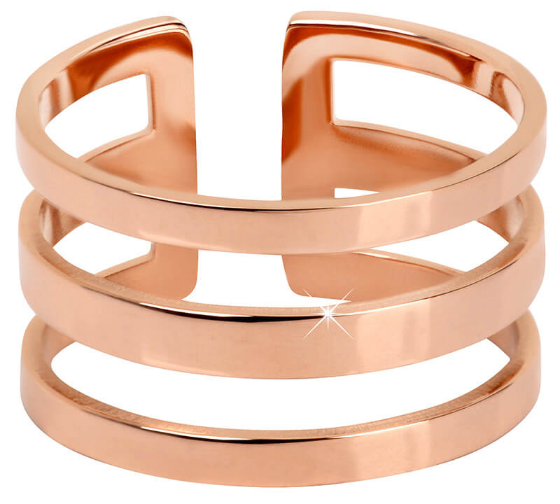 Troli -  Stylový trojitý prsten z růžově pozlacené oceli