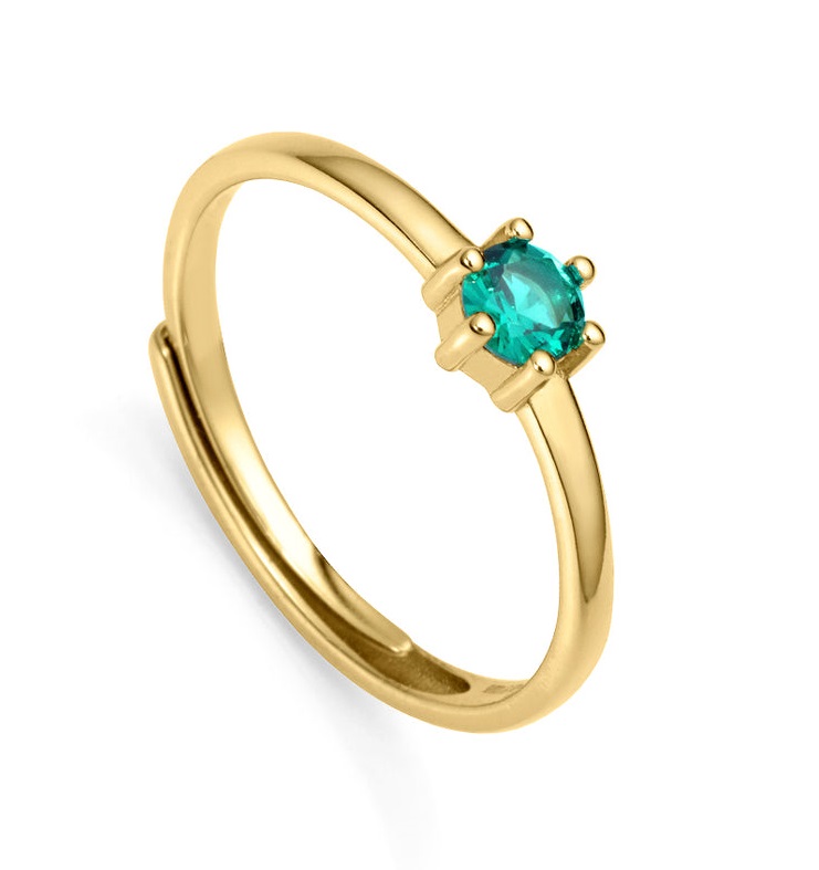 Viceroy Pôvabný pozlátený prsteň so zeleným zirkónom Clasica 9115A01 53 mm