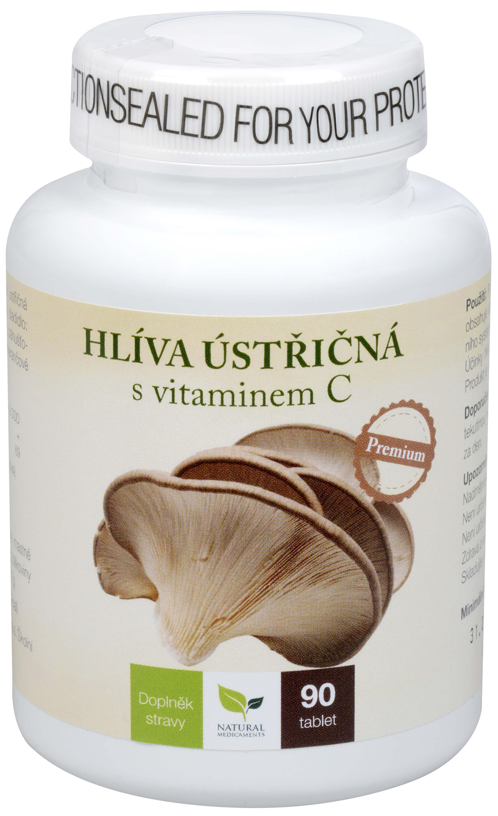 Natural Medicaments Hlíva ústřičná Premium s vitamínem C 90 cucacích tablet