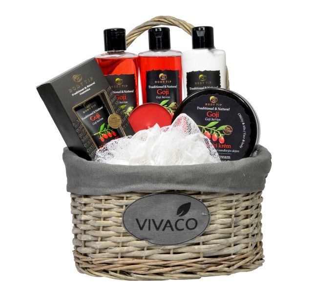 Vivaco Dárkové balení kosmetiky s Goji v proutěném koši